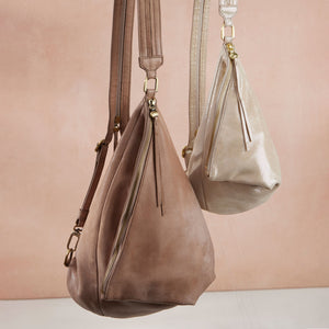 Sway Small Sling In Metallic Leather - Sand Shimmer