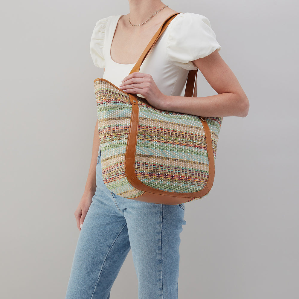 Sonder Tote in Multi Weave With Leather Trim - Sea Dream Stripe