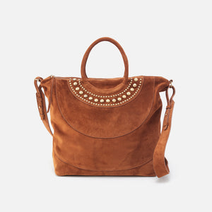 Maggie Satchel In Suede - Caramel