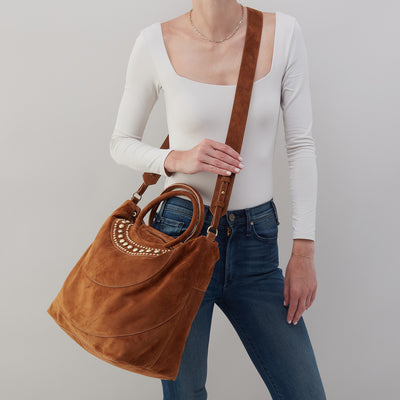 Maggie Satchel In Suede - Caramel