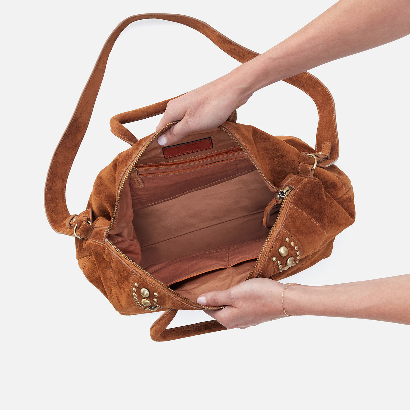 Maggie Satchel In Suede - Caramel