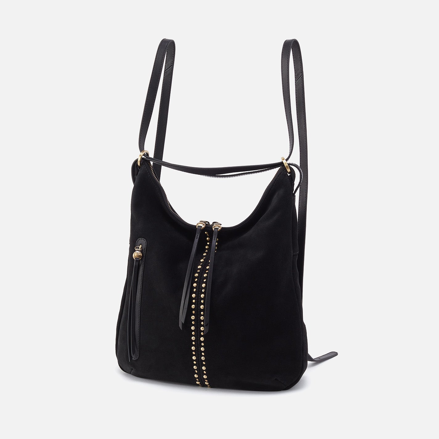 Merrin Convertible Backpack In Suede Black HOBO