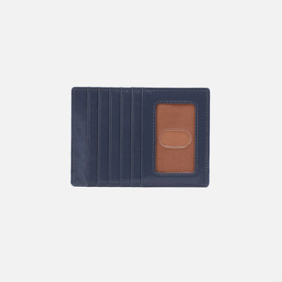 Euro Slide Card Case In Polished Leather - Blue Stone