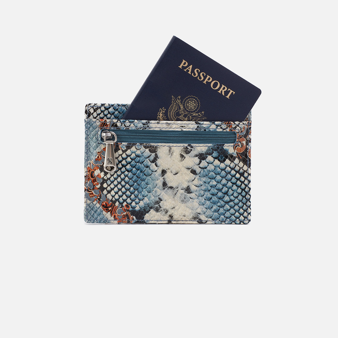 Euro Slide Card Case In Printed Leather - Blue Tempest