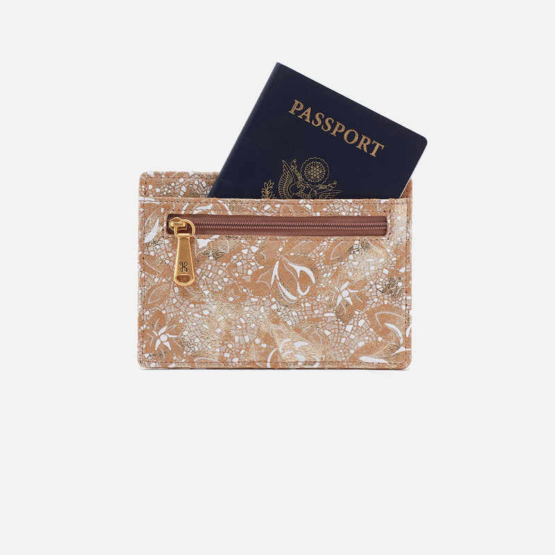 Euro Slide Card Case In Printed Leather - Gilded Petals