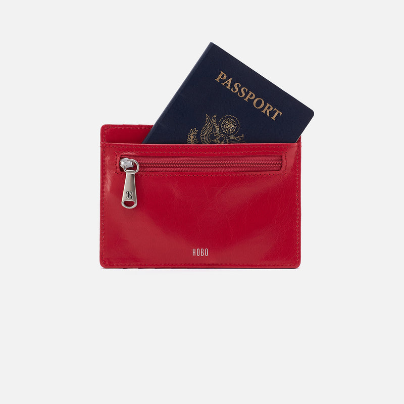 Euro Slide Card Case In Polished Leather - Hibiscus