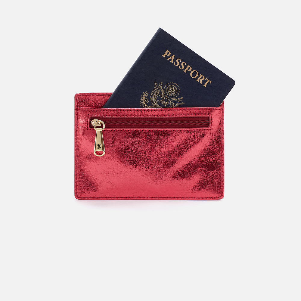 Euro Slide Card Case in Metallic Leather - Strawberry Fields