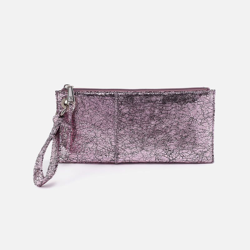 Vida Wristlet In Metallic Leather - Blush Crackle