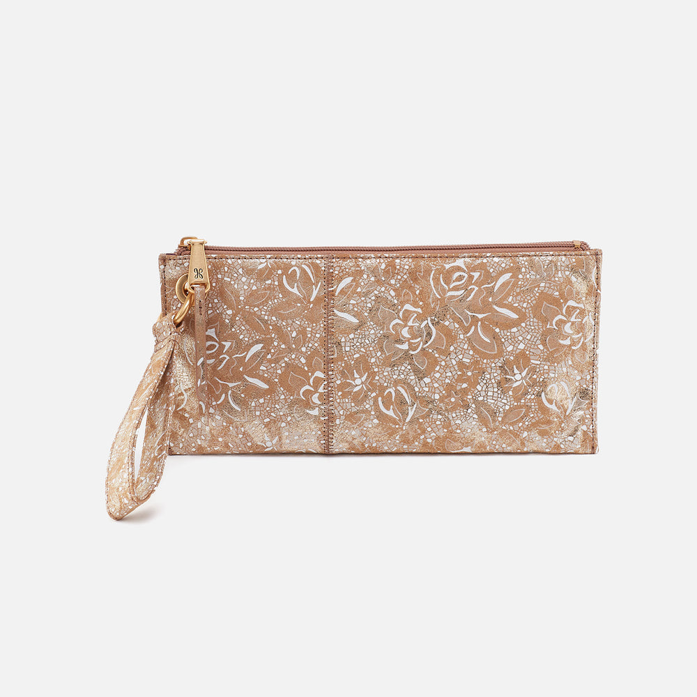 Vida Wristlet In Printed Leather - Gilded Petals