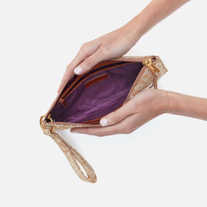 Vida Wristlet In Printed Leather - Gilded Petals