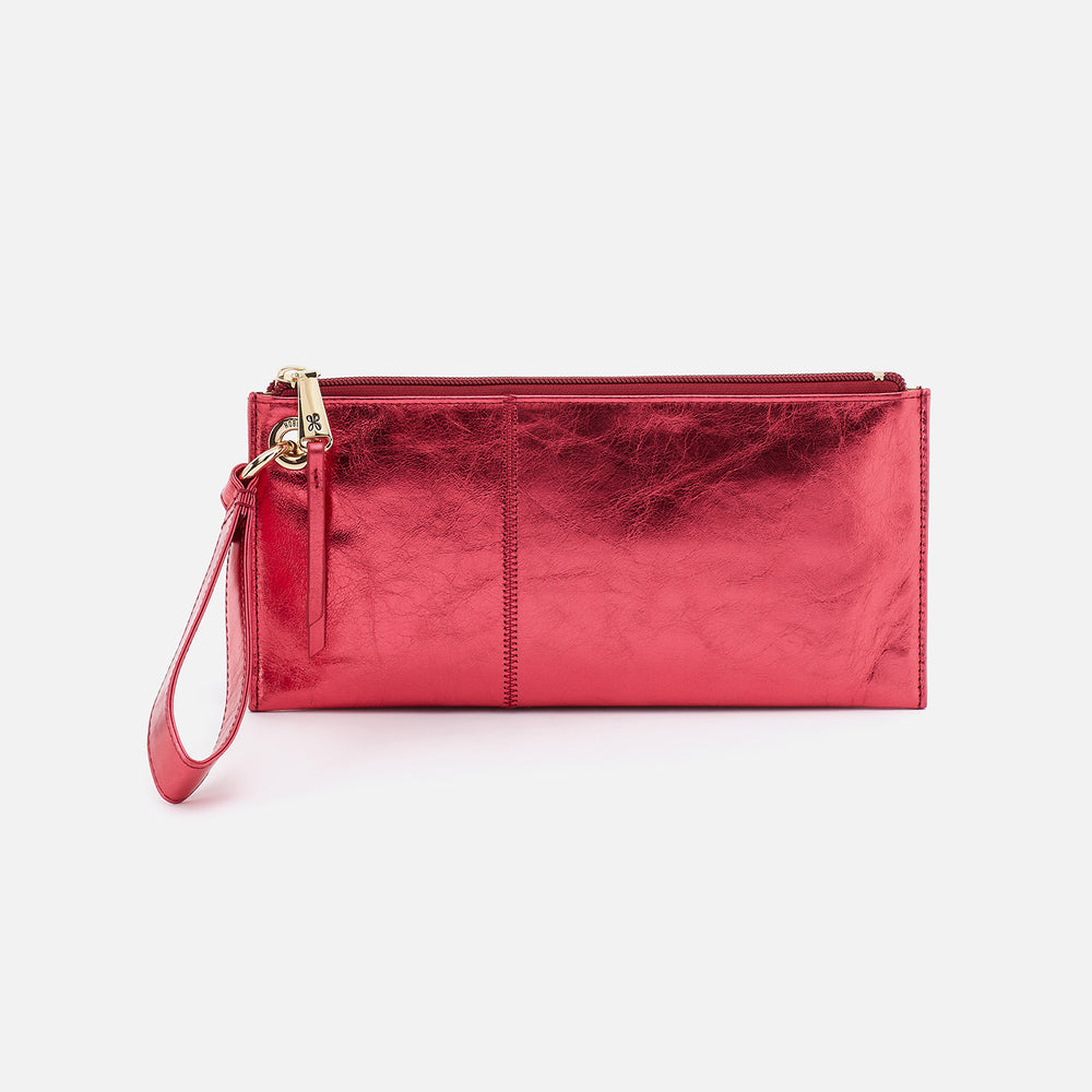 Vida Wristlet in Metallic Leather - Strawberry Fields