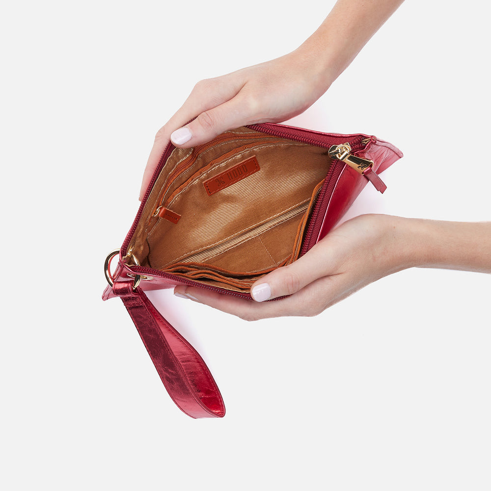 Vida Wristlet in Metallic Leather - Strawberry Fields