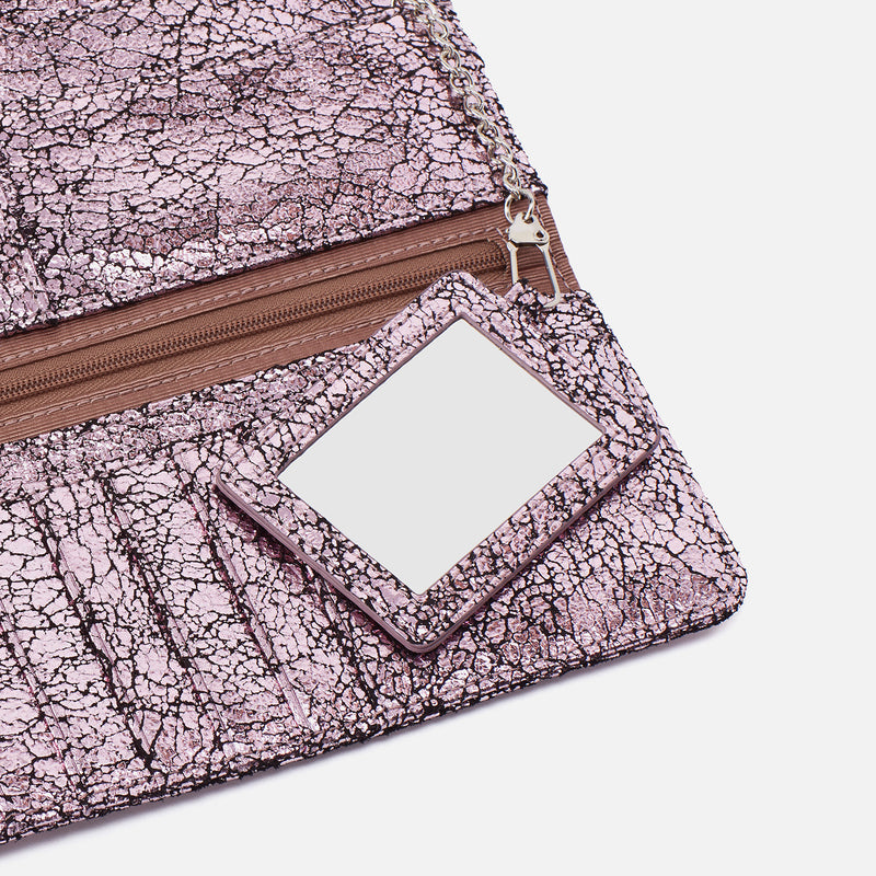 Rachel Continental Wallet In Metallic Leather - Blush Crackle