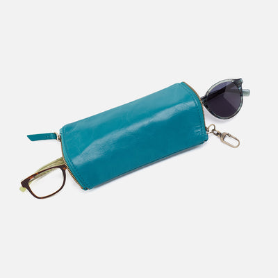 Spark Double Eyeglass Case In Polished Leather - Biscayne Blue