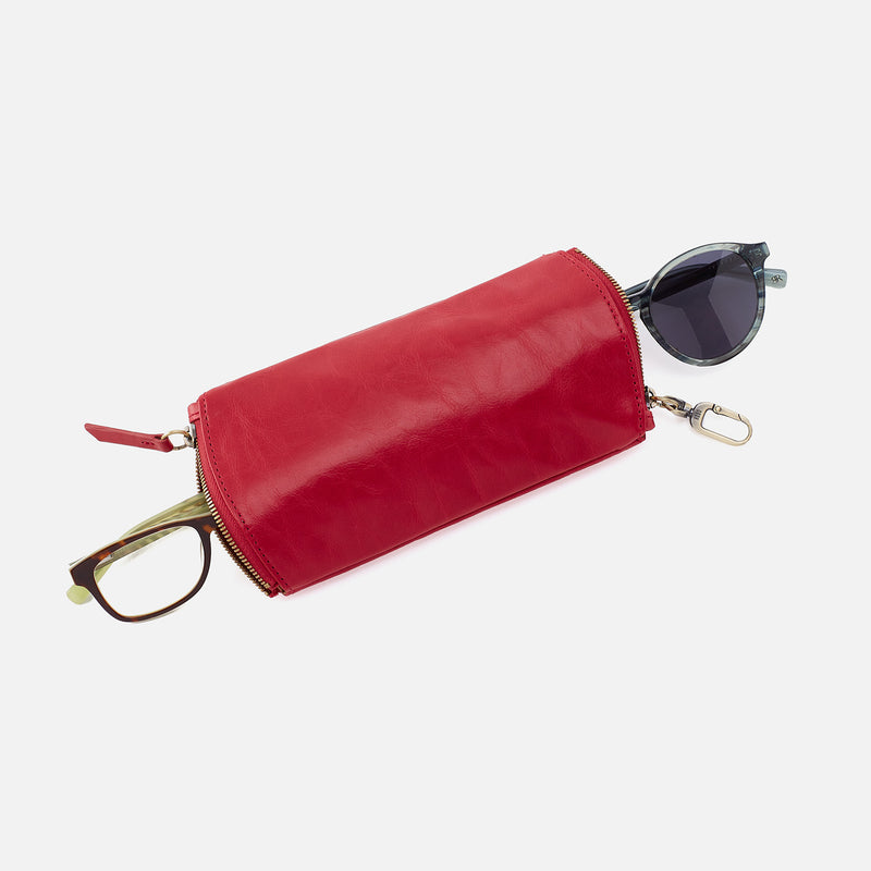 Spark Double Eyeglass Case In Polished Leather - Hibiscus