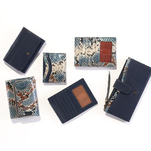 Robin Compact Wallet In Printed Leather - Blue Tempest