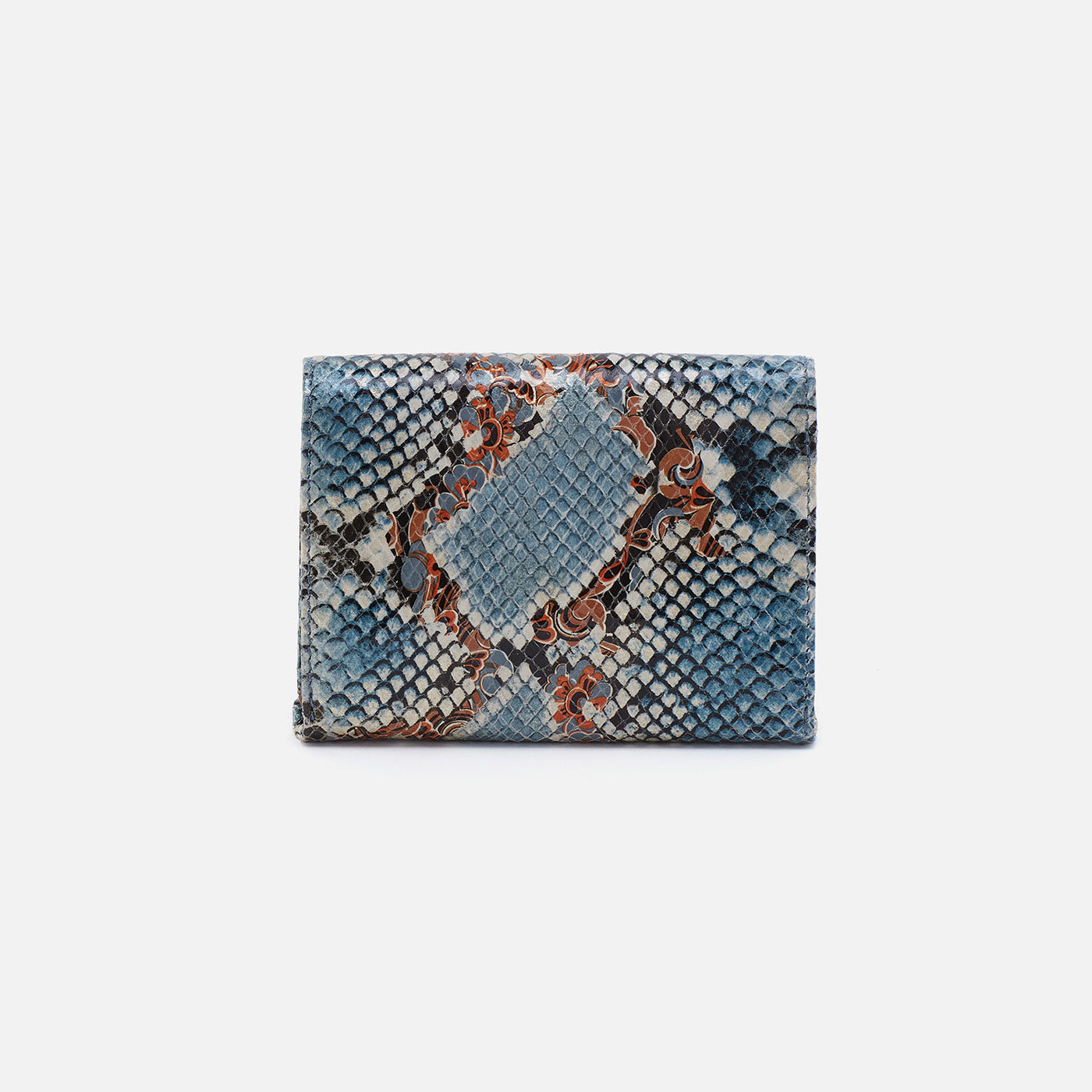 Robin Compact Wallet In Printed Leather - Blue Tempest