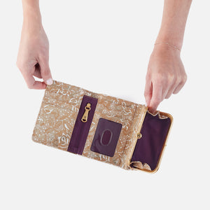 Robin Compact Wallet In Printed Leather - Gilded Petals