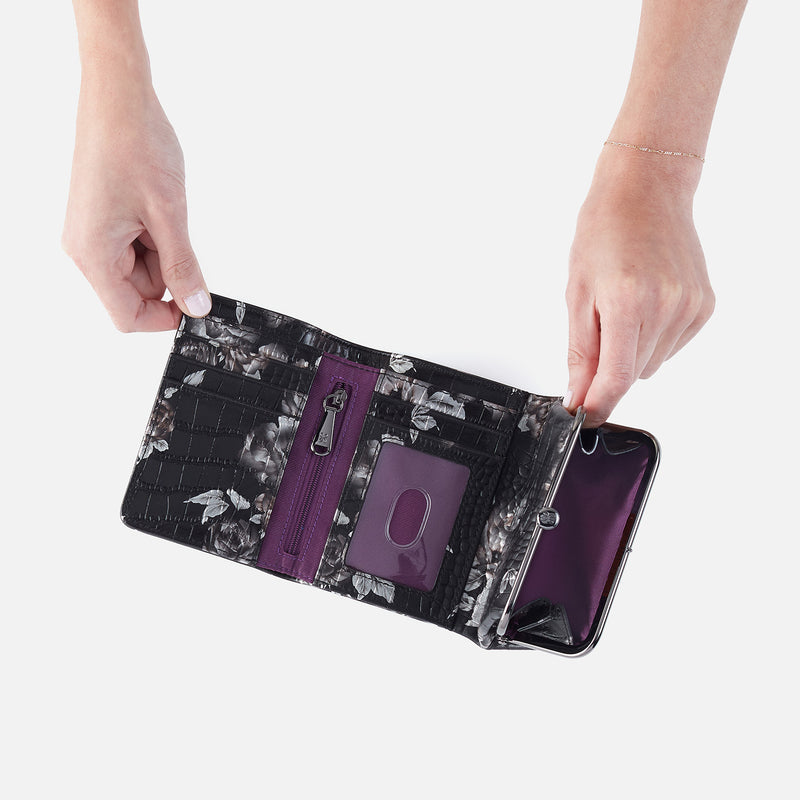 Robin Compact Wallet In Printed Leather - Rose Croco Print