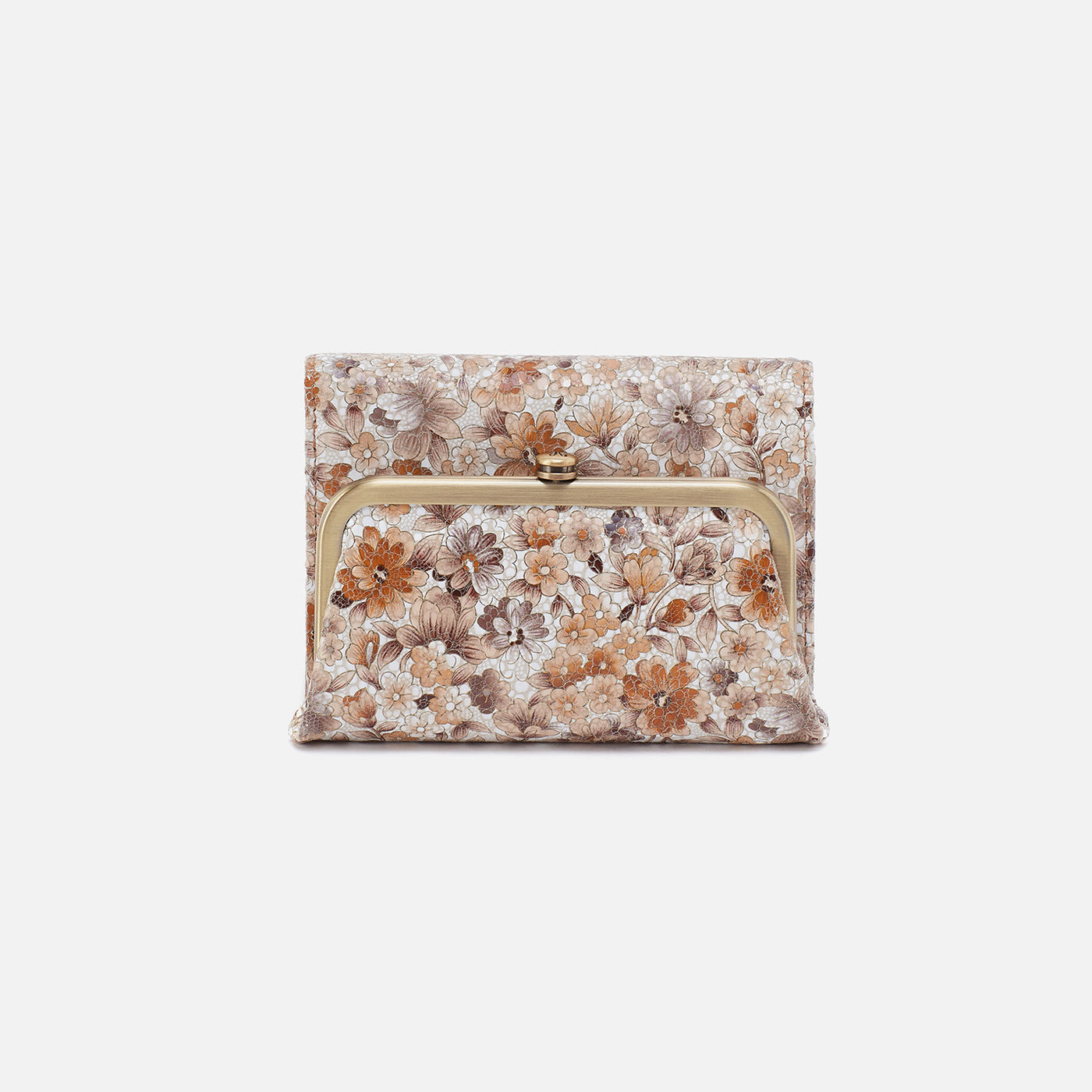 Robin Compact Wallet In Printed Leather - Sepia Bloom