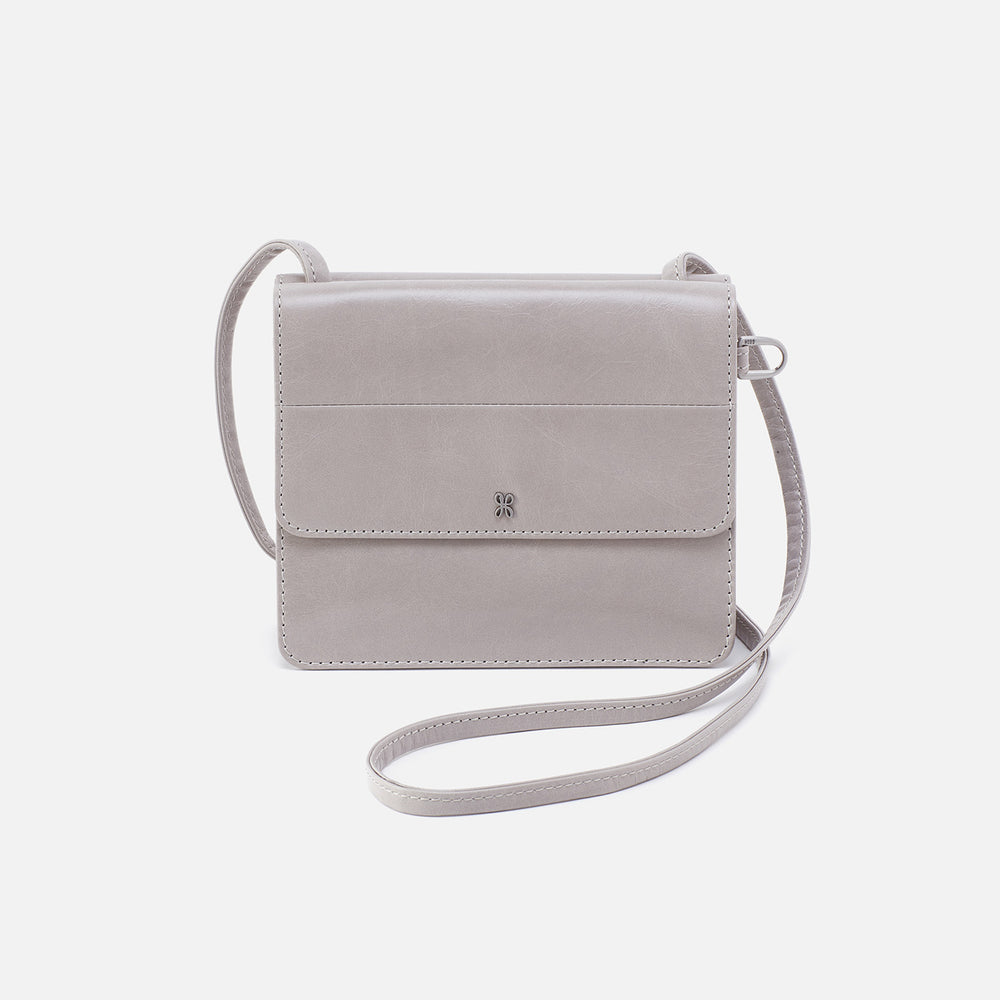 Jill Wallet Crossbody in Polished Leather - Light Grey