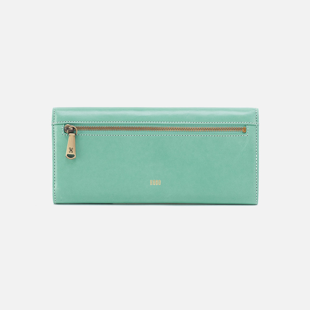 Jill Large Trifold Wallet in Polished Leather - Seaglass