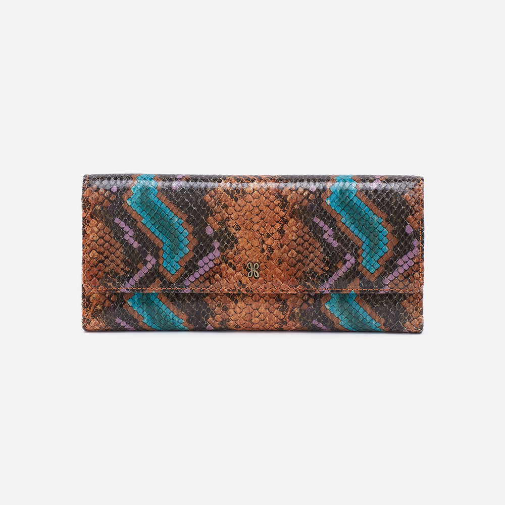 Jill Large Trifold Wallet In Printed Leather - Vivid Snake Print