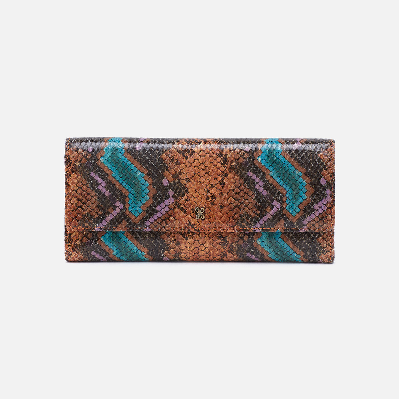 Jill Large Trifold Wallet In Printed Leather - Vivid Snake Print