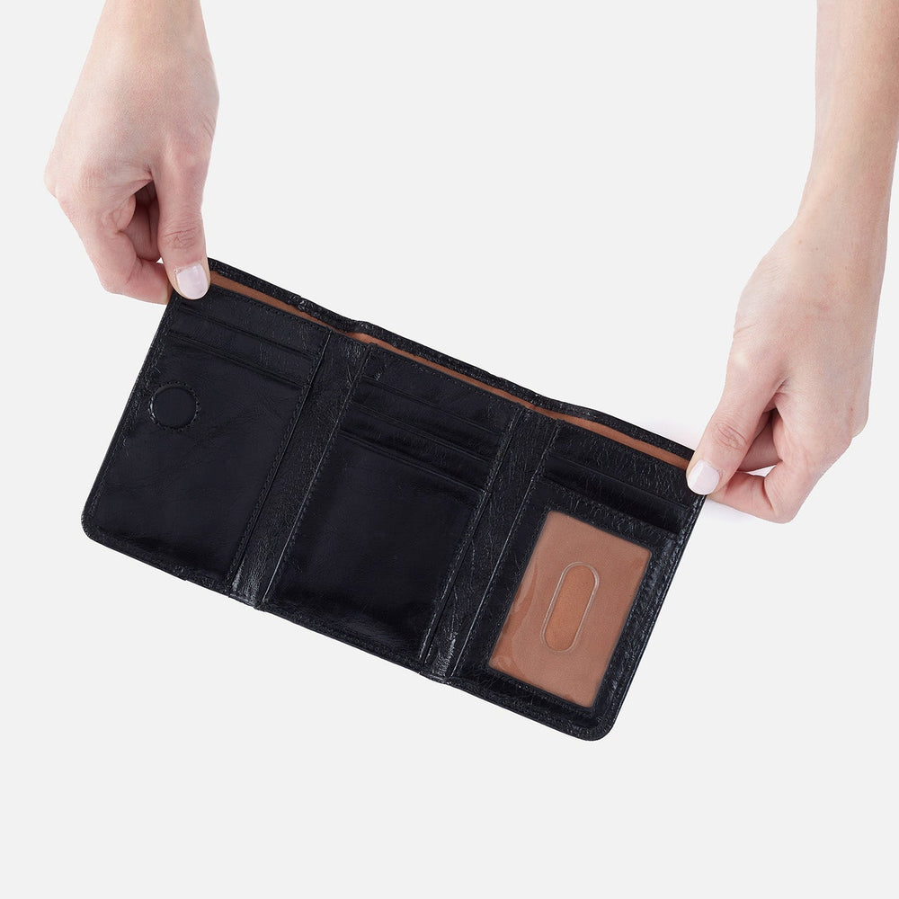 Jill Trifold Wallet In Polished Leather - Black