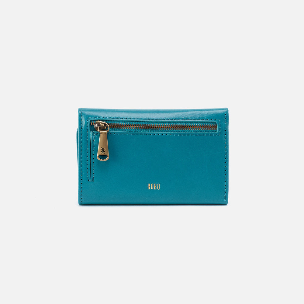 Jill Trifold Wallet In Polished Leather - Biscayne Blue