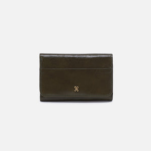 Jill Trifold Wallet In Polished Leather - Deep Moss