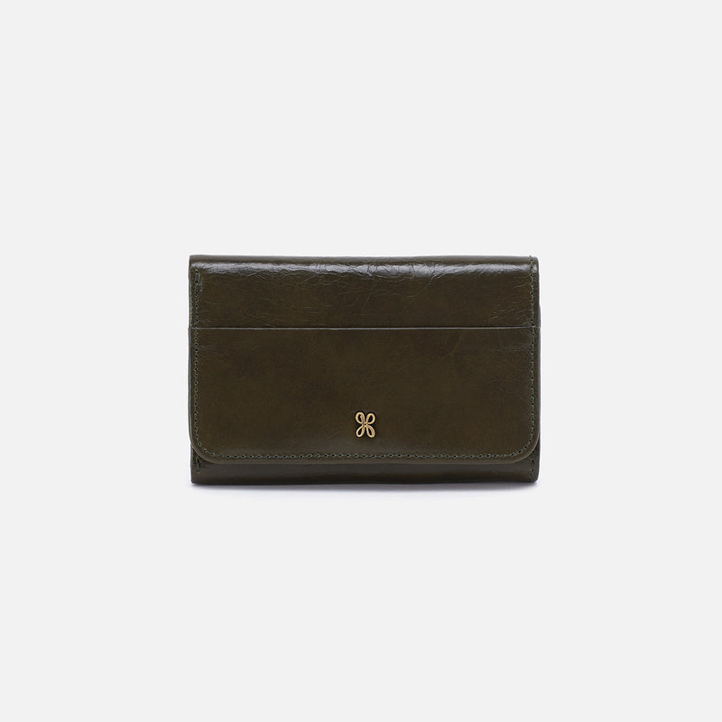 Jill Trifold Wallet In Polished Leather - Deep Moss