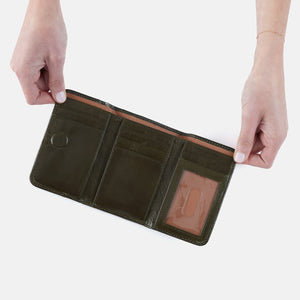 Jill Trifold Wallet In Polished Leather - Deep Moss