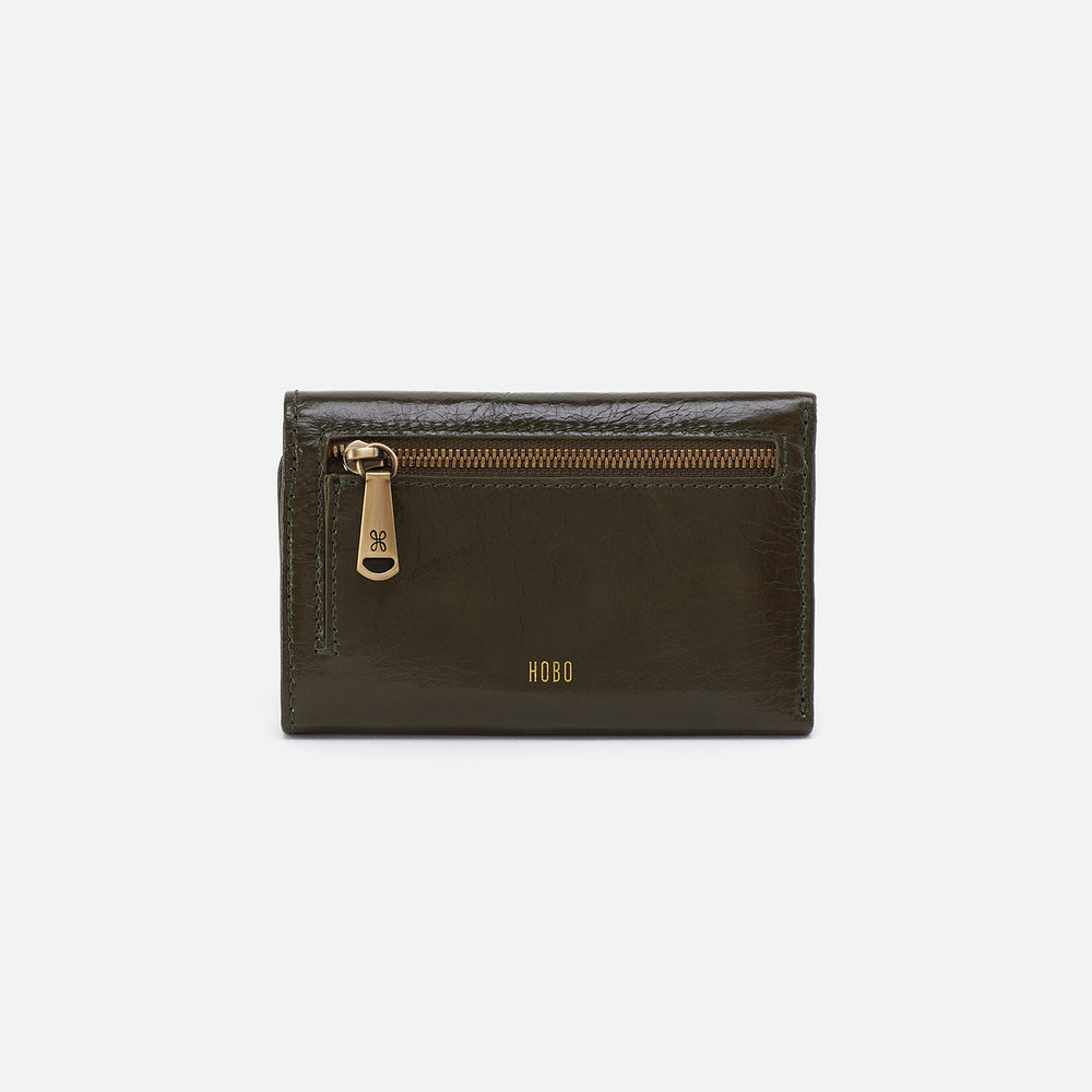 Jill Trifold Wallet In Polished Leather - Deep Moss