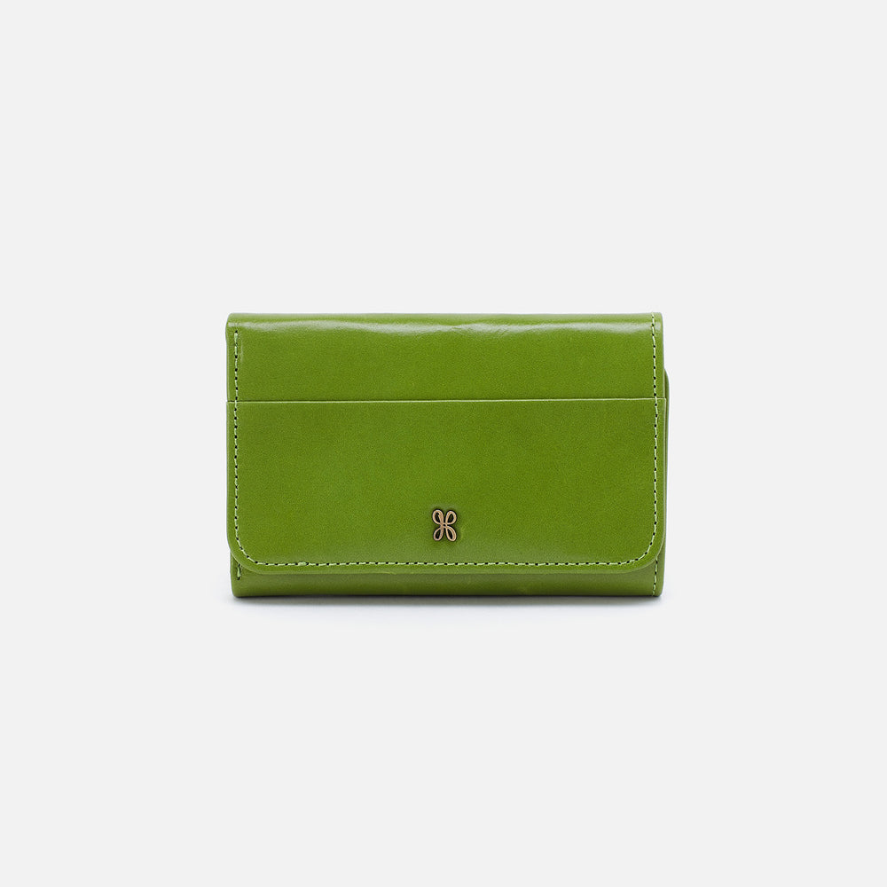 Jill Trifold Wallet in Polished Leather - Garden Green