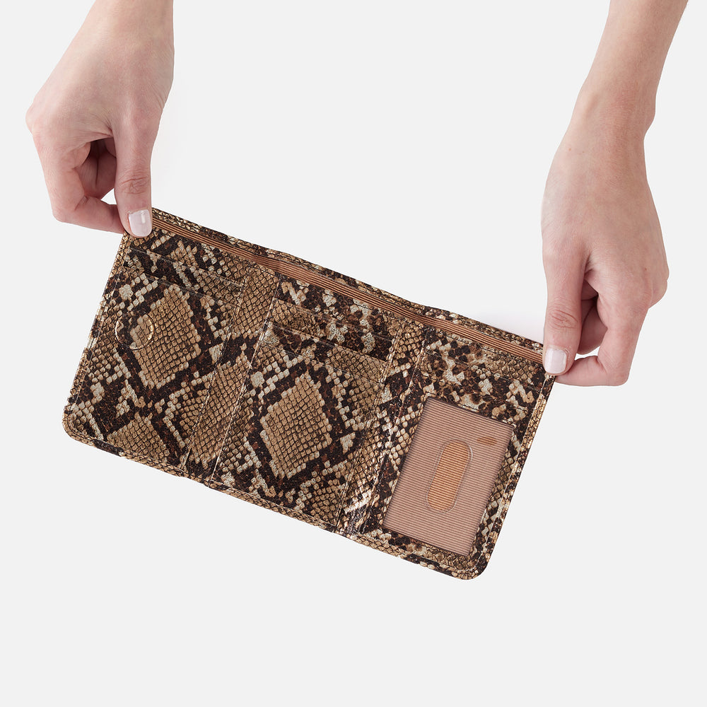 Jill Trifold Wallet in Printed Leather - Golden Snake