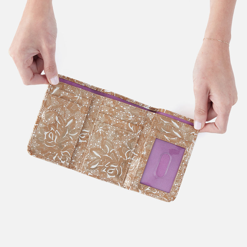 Jill Trifold Wallet In Printed Leather - Gilded Petals