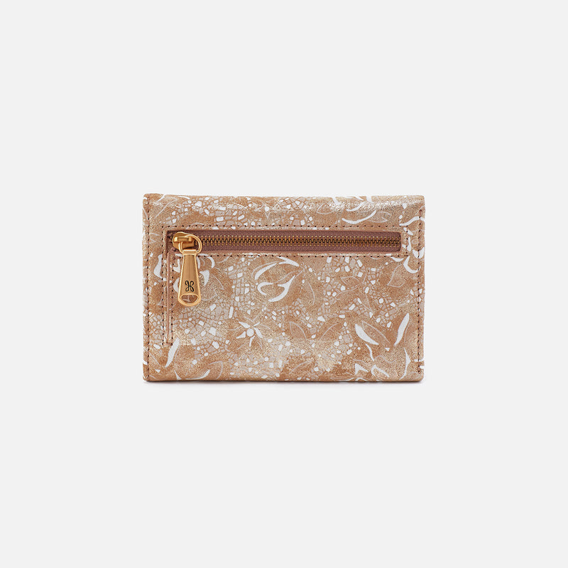 Jill Trifold Wallet In Printed Leather - Gilded Petals