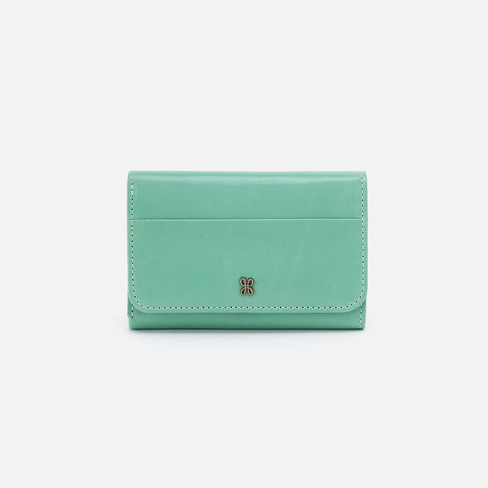 Jill Trifold Wallet in Polished Leather - Seaglass