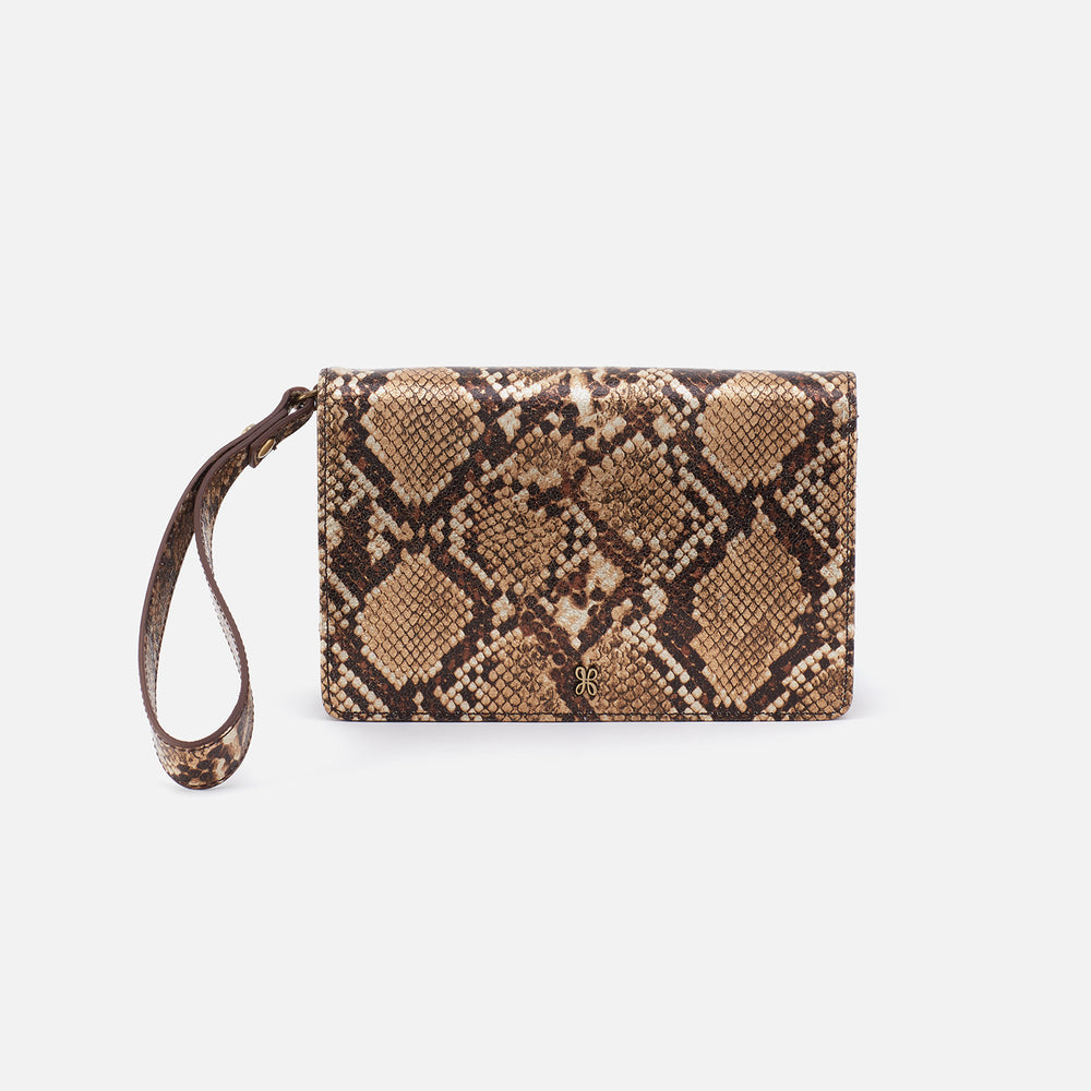 Jill Wristlet in Printed Leather - Golden Snake