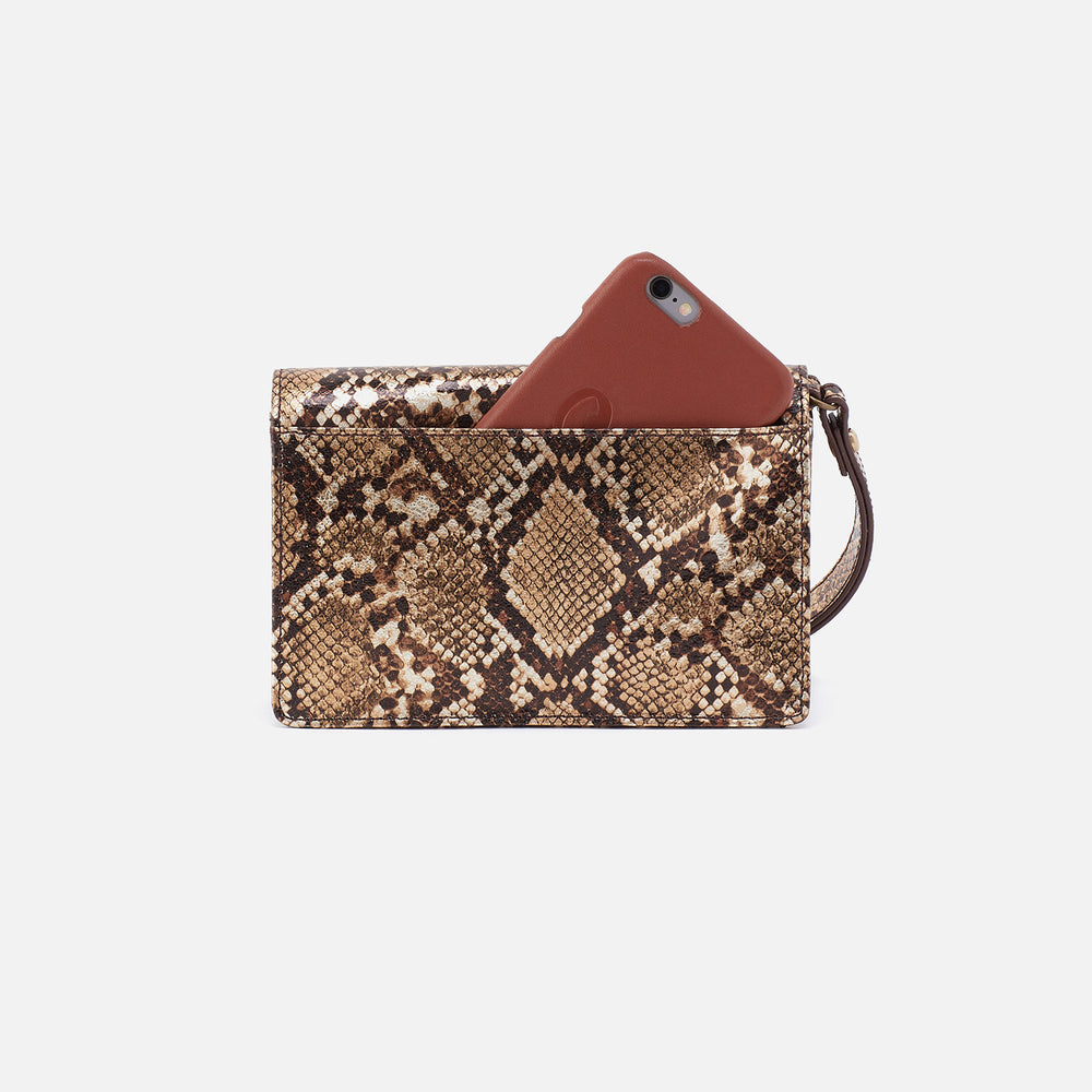 Jill Wristlet in Printed Leather - Golden Snake