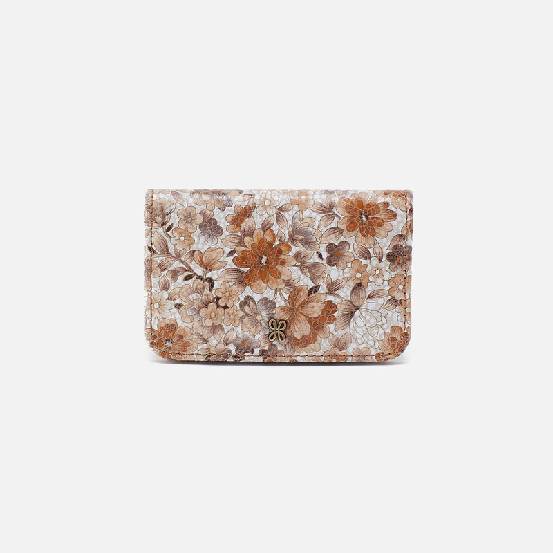 Jill Mini Card Case in Printed Leather - Sepia Bloom