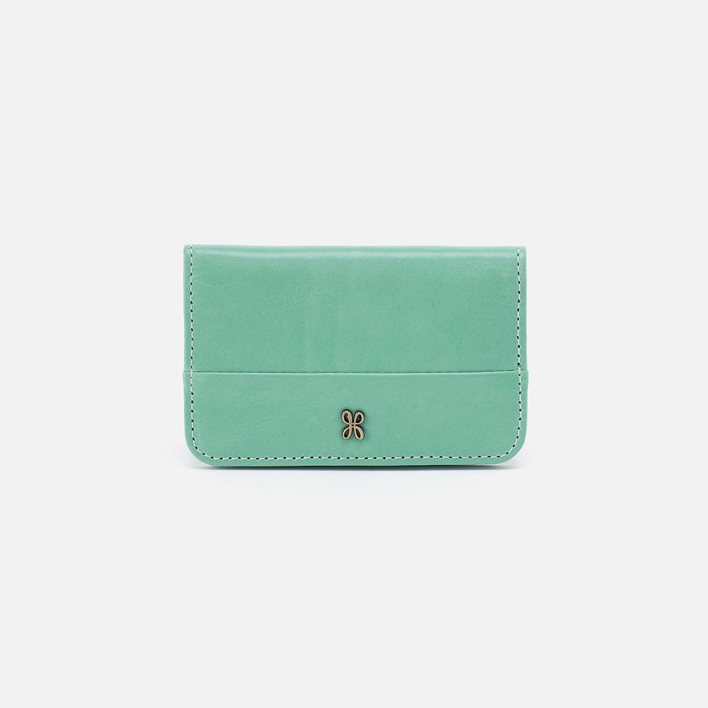 Jill Mini Card Case in Polished Leather - Seaglass