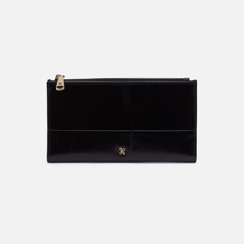 Jill Large Bifold Wallet In Polished Leather - Black