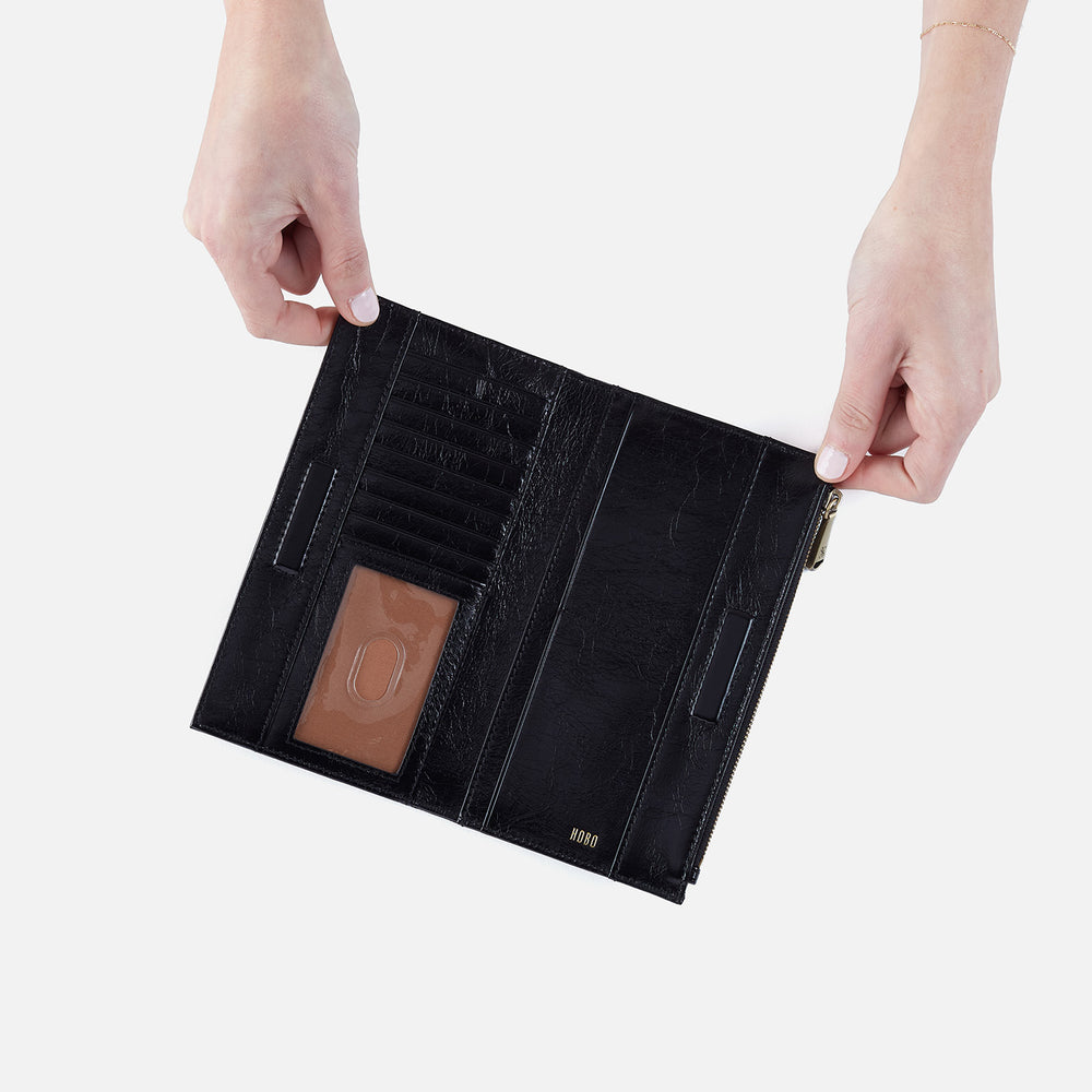 Jill Large Bifold Wallet In Polished Leather - Black