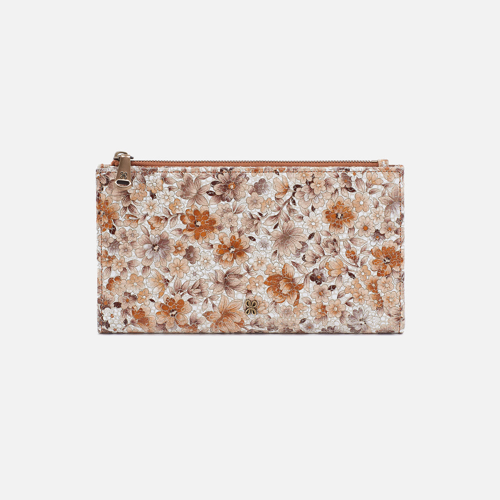 Jill Large Bifold Wallet In Printed Leather - Sepia Bloom