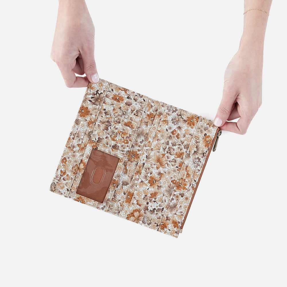 Jill Large Bifold Wallet In Printed Leather - Sepia Bloom