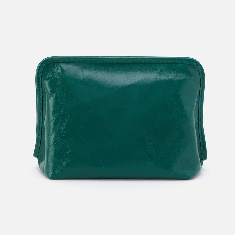 Beauty Large Cosmetic Pouch In Polished Leather - Alpine Green