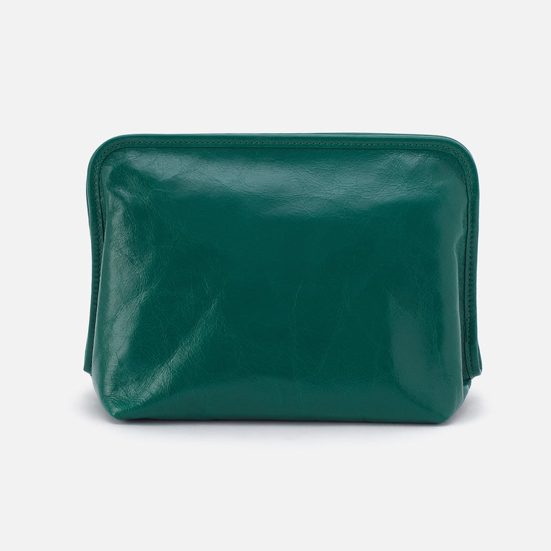 Beauty Large Cosmetic Pouch In Polished Leather - Alpine Green