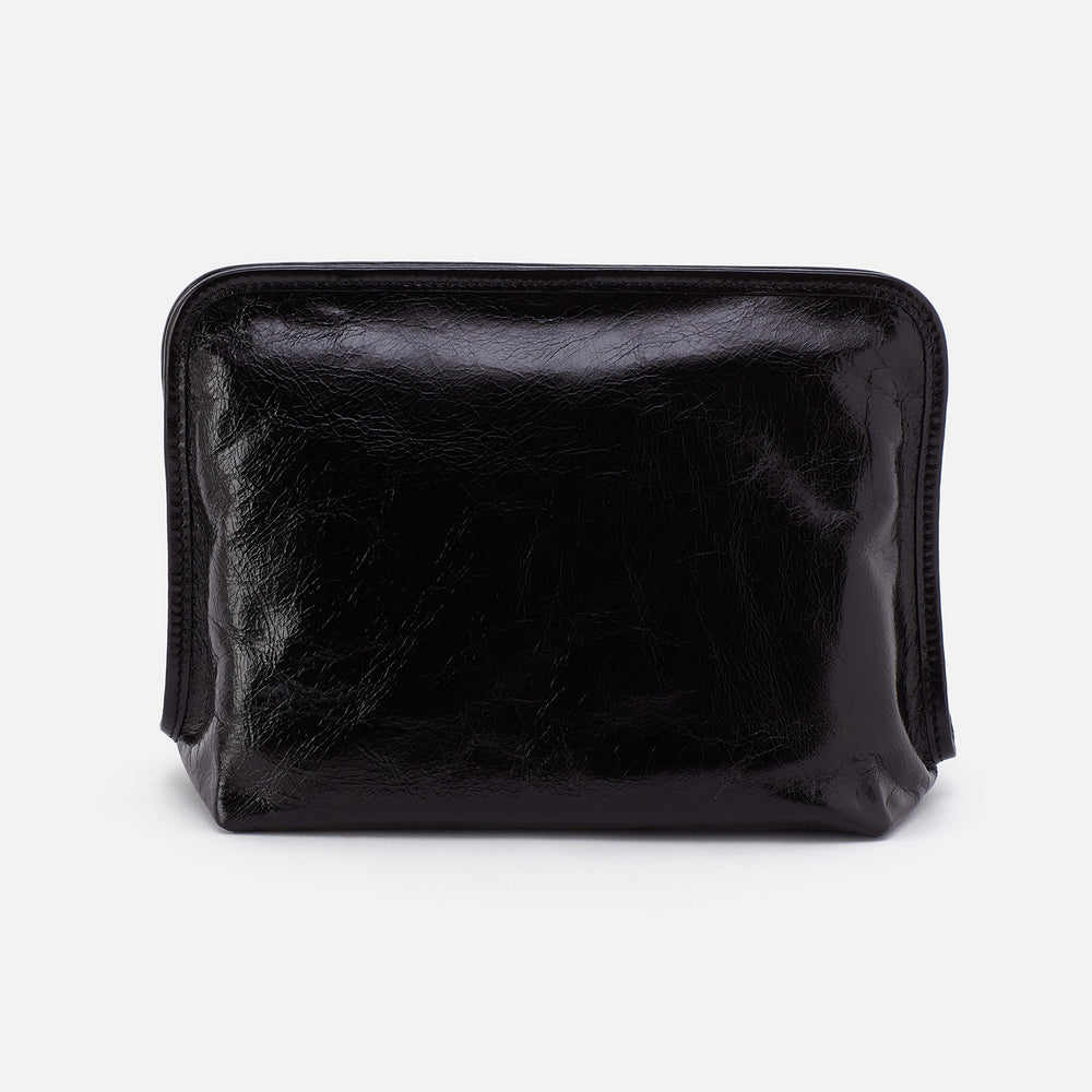 Beauty Large Cosmetic Pouch In Polished Leather - Black